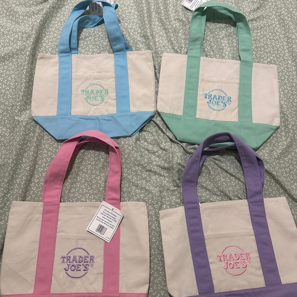 Viral springTrader Joe's Canvas Tote Bag Collection - Pink, Blue, Green, Purple